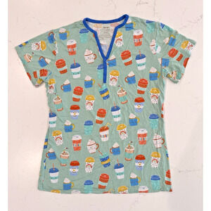 LITTLE SLEEPIES Womens Small I Love You A Latte Bamboo Viscose Pajama Top Aqua